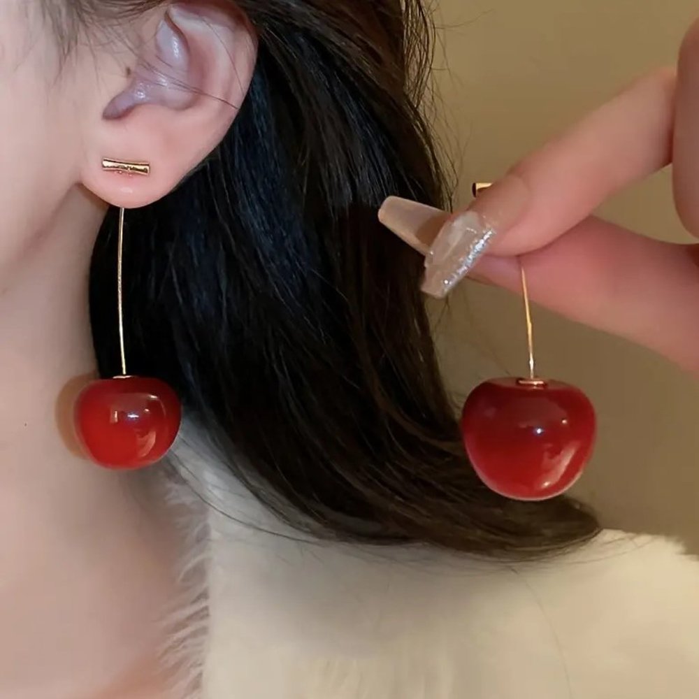 Anthropologie Cherry Drop Earrings Dark Red